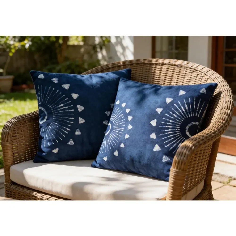 Handmade Botanical Pillow Cover | Indigo Batik Throw Pillow Cover
